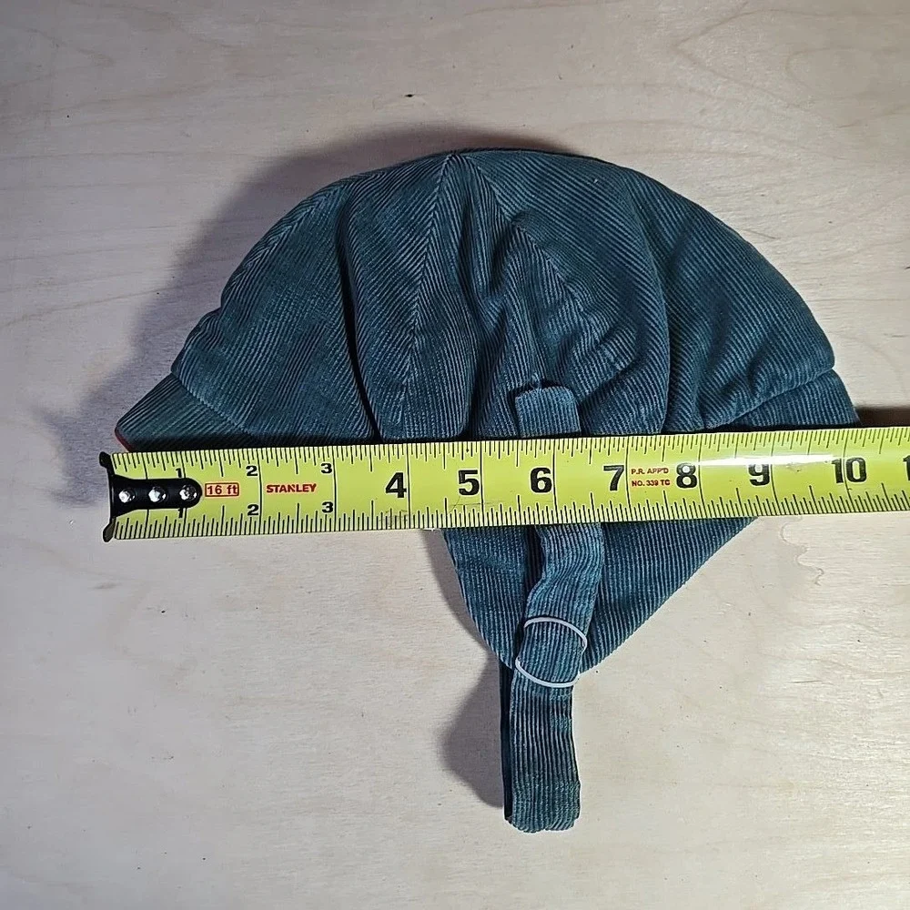 VTG Kids Teal Corduroy Ear Flap Winter Ski Cap Lined Chin Strap Rare Germany 60s